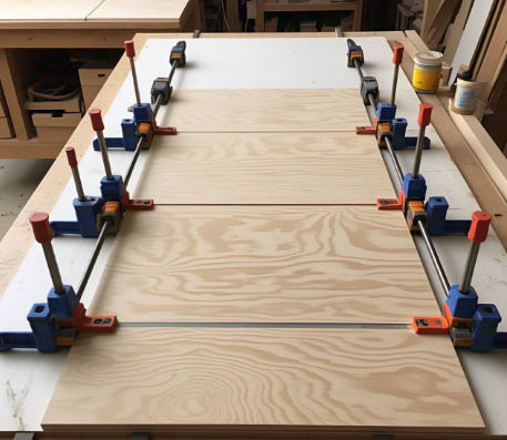 Laminating plywood for humidity-resistant French cleats.